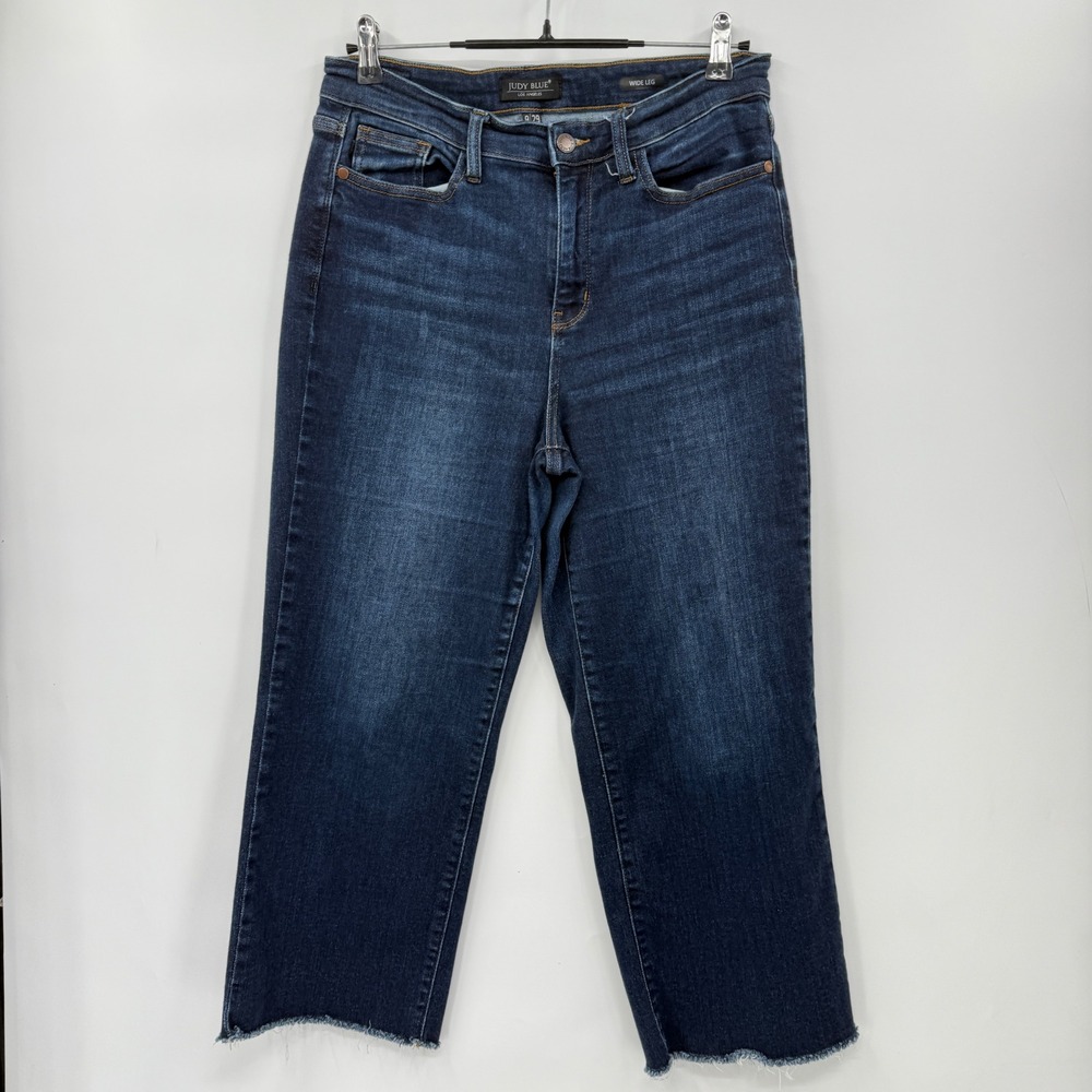 Judy Blue Los‎ Angeles Womens Wide Leg Cropped Jeans Dark Wash Size 9 29 Raw Hem